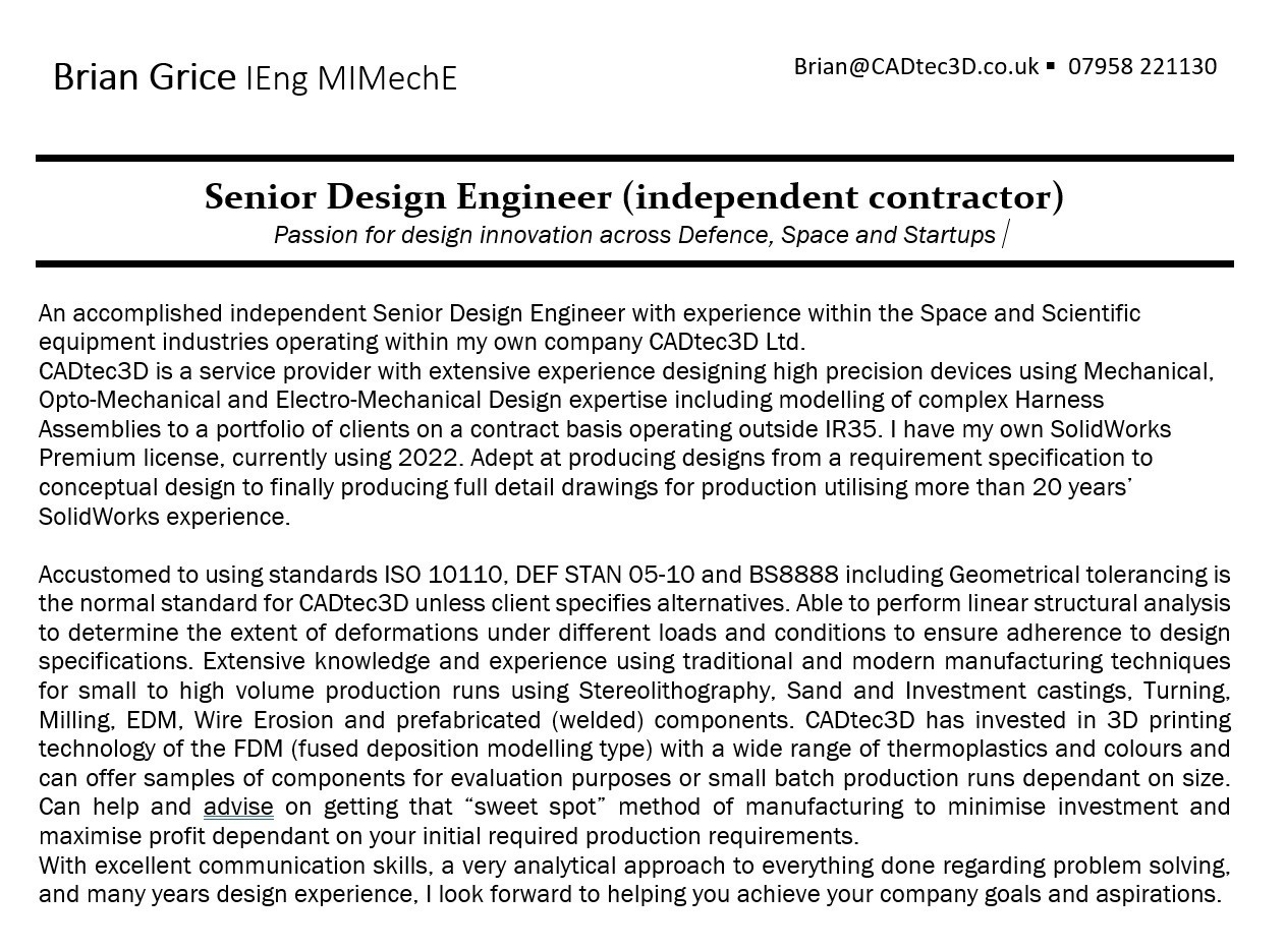Mechanical Engineering Designer Brian Grice IEng MIMechE